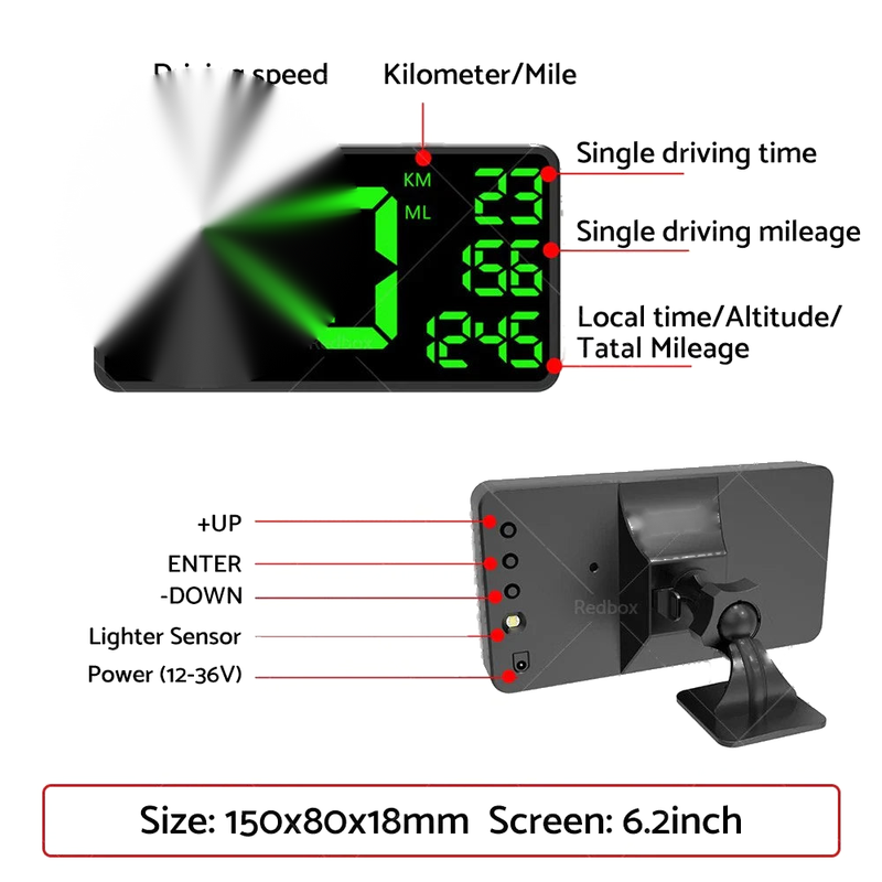 6.2" Truck GPS Speedometer Extend Display Odometer Overspeed Alarm MPH/KMH