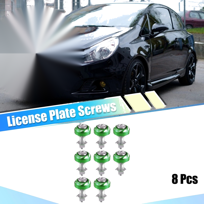 Car Motorcycle Green Aluminum Alloy License Plate Bolt Screw Nuts / 8 Pcs