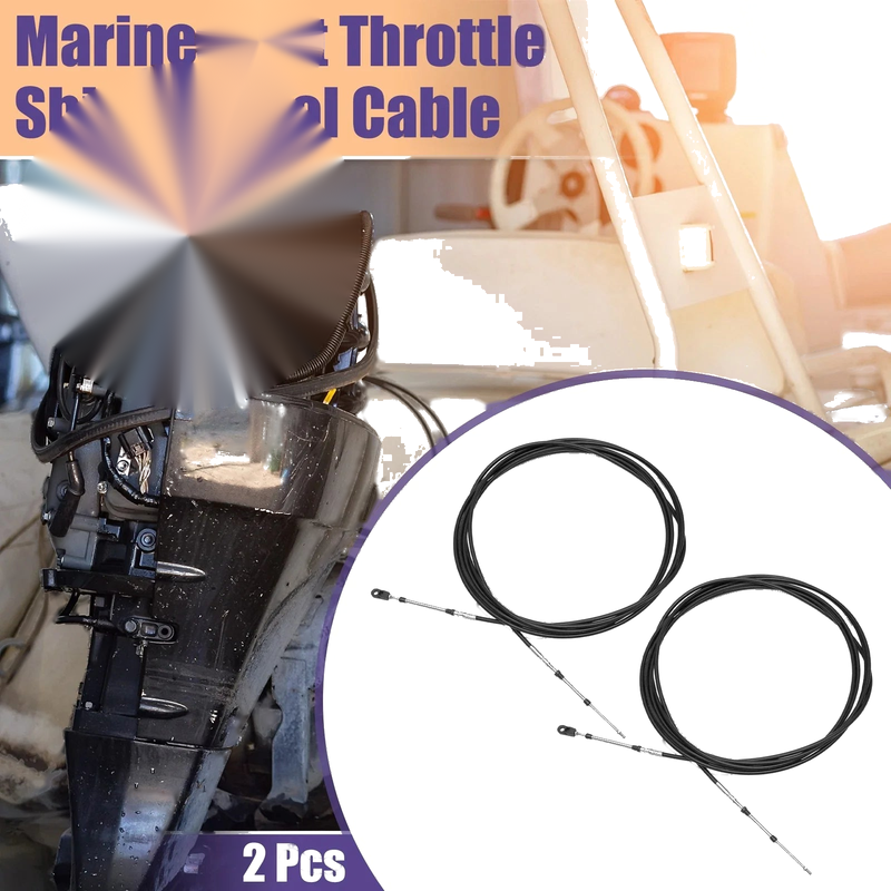 Marine Throttle Control Cable 2 x 700cm 24ft Black with Fastening Head