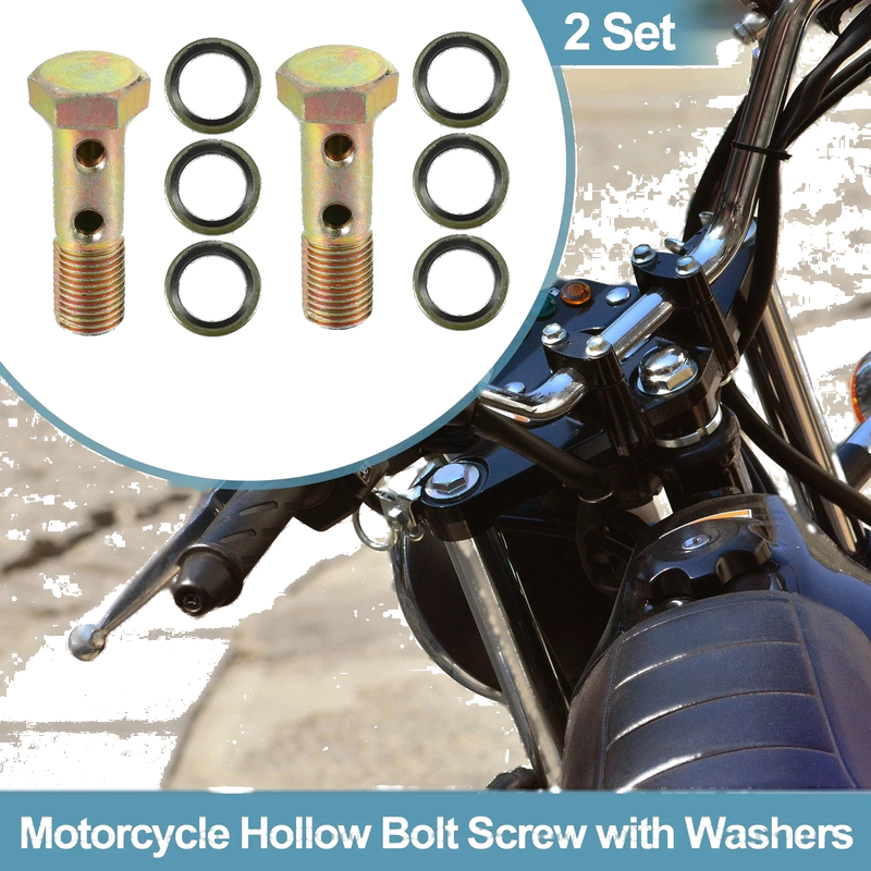 Motorcycle Set 2 x M12x1.25 45mm 6-Hole Hollow Bolt Screw with Washer