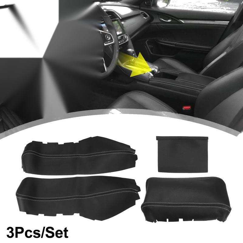 Honda Civic 10th Gen 2016-2020 Black & White Line 3 Pcs Armrest Covers