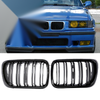BMW 3 Series E36 M3 Gloss Black Front Kidney Grilles Cover Trim (1997-1999)