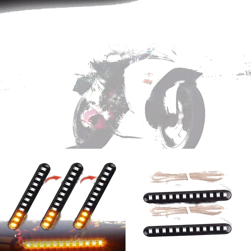 Motorcycle 2 x Turn Light 12 LED Amber DC 12V Flowing Water Light Strip
