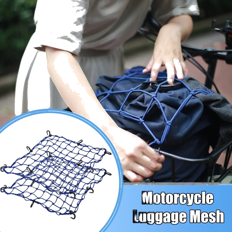 2 x Motorcycle Cargo Net 50x50cm Luggage Netting with 8 Hooks Blue