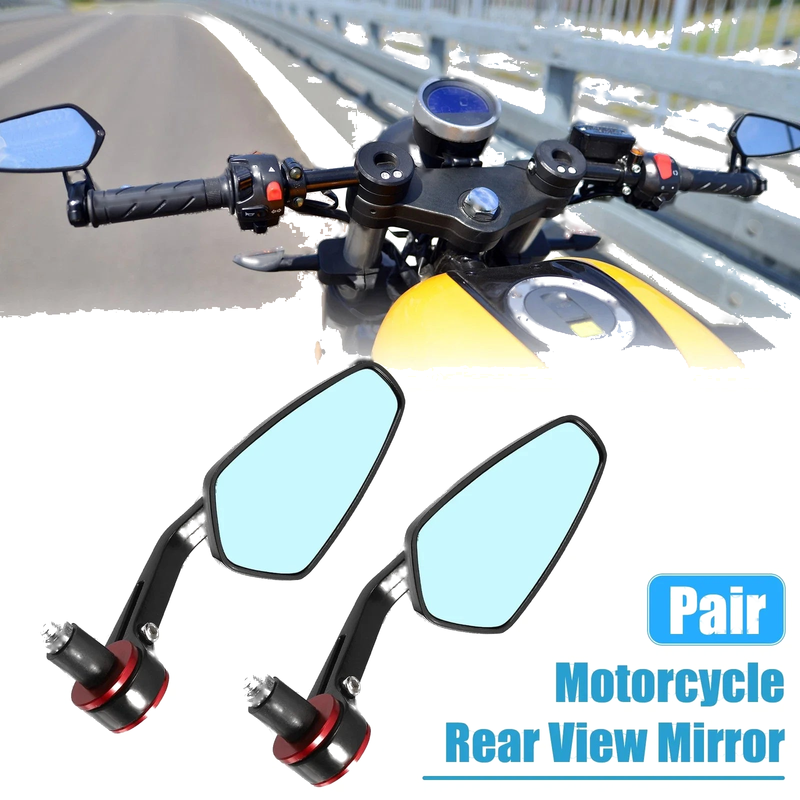 Motorcycle Rear View Side Handlebar Rearview Mirror Blue Lens Red 1 Pair