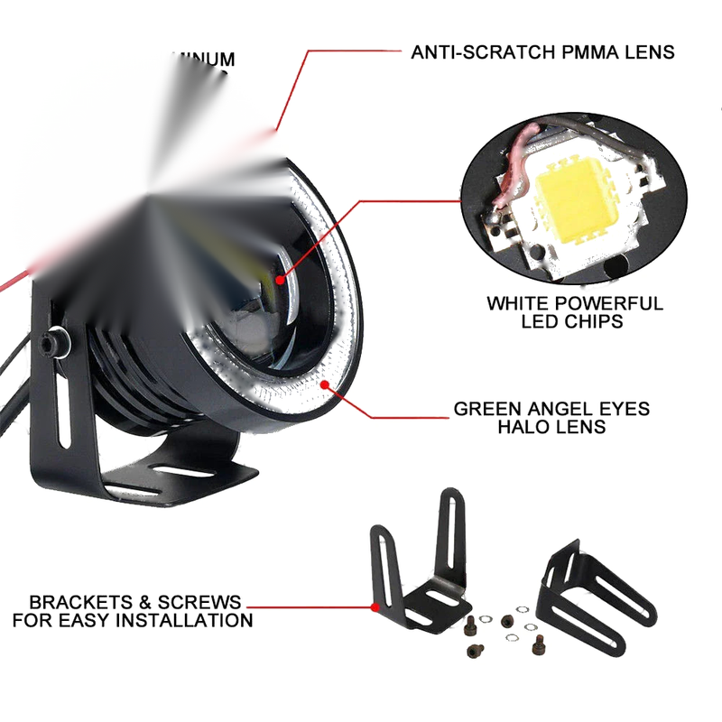 Car - Ice Blue Angel Eyes Halo Ring 3.5" COB LED Fog Light Projector (2010-2023)