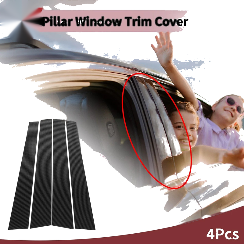 KIA Carens (2007-2012) Black Carbon Fiber 4 Pcs Door Pillar Window Trim