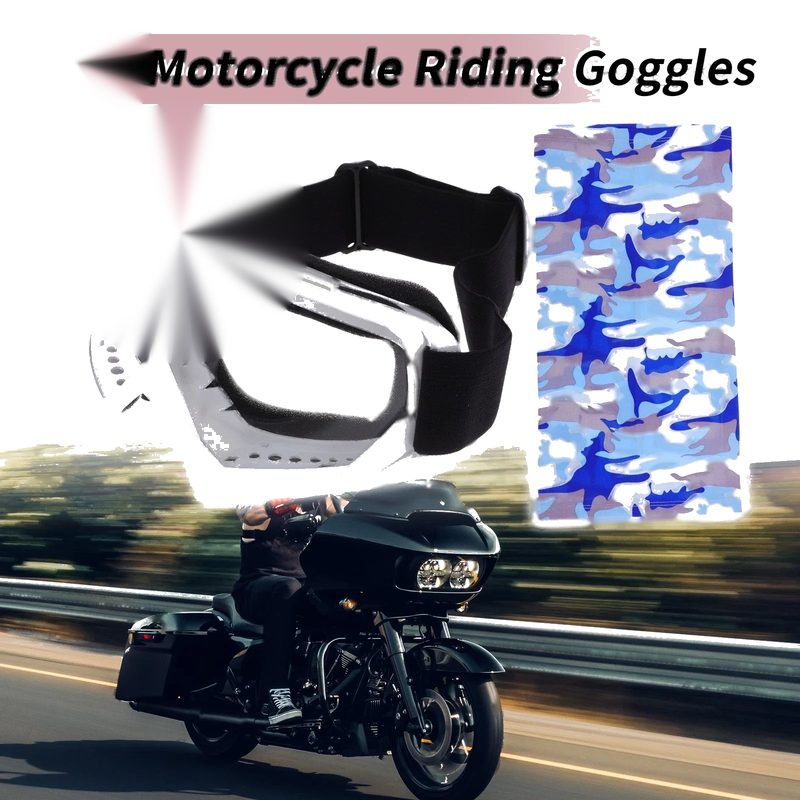 Motorcycle Riding Goggles with Transparent Lenses, White Frame Sunglasses
