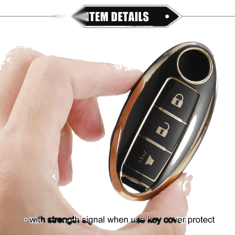 Nissan Altima Armada TPU Black 3 Button Keyless Key Fob Shell Cover Case
