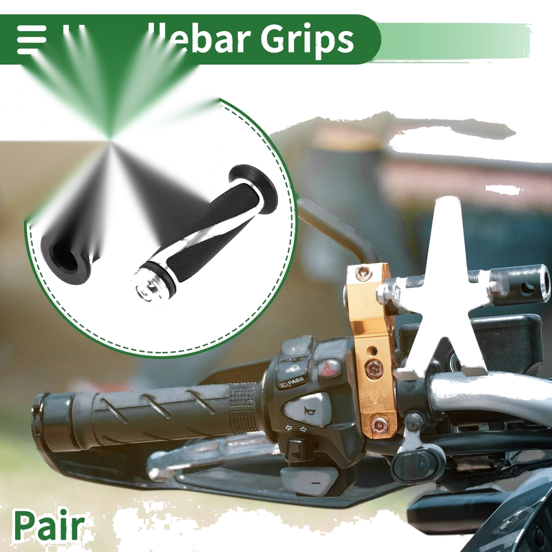 Motorcycle Handlebar End Grips Black Silver Tone 7/8 22mm Hand Grips