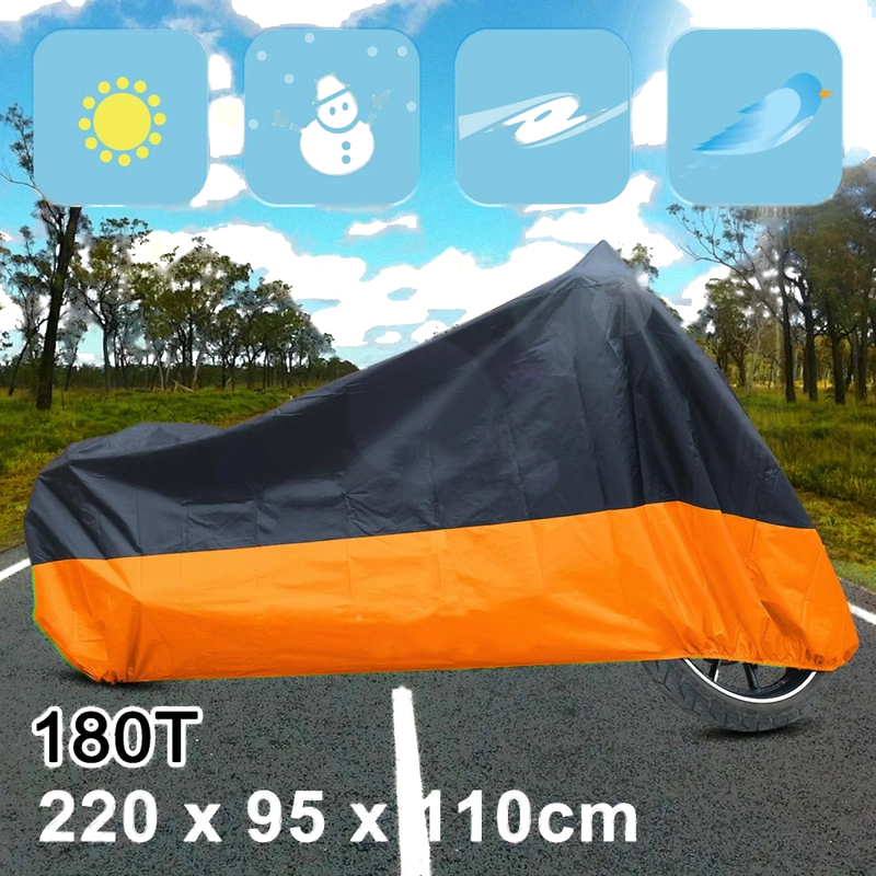L 190T Rain Dust Motorcycle Cover Black+Orange Outdoor Waterproof UV Protector