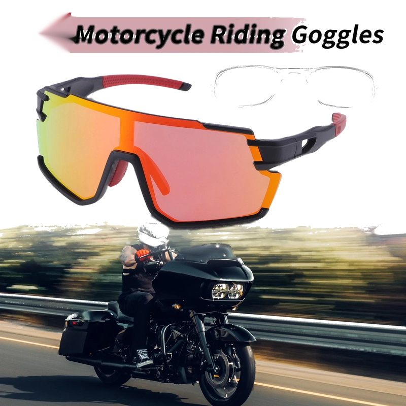 Motorcycle Riding Red Lens Black Frame Outdoor Sunglasses Goggles