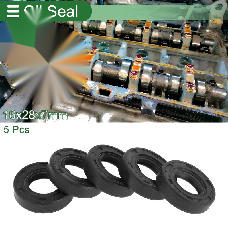 Oil Seal 16x28x7mm Black 5 Pcs Seal Ring Rotary Shaft Seal NBR Rubber