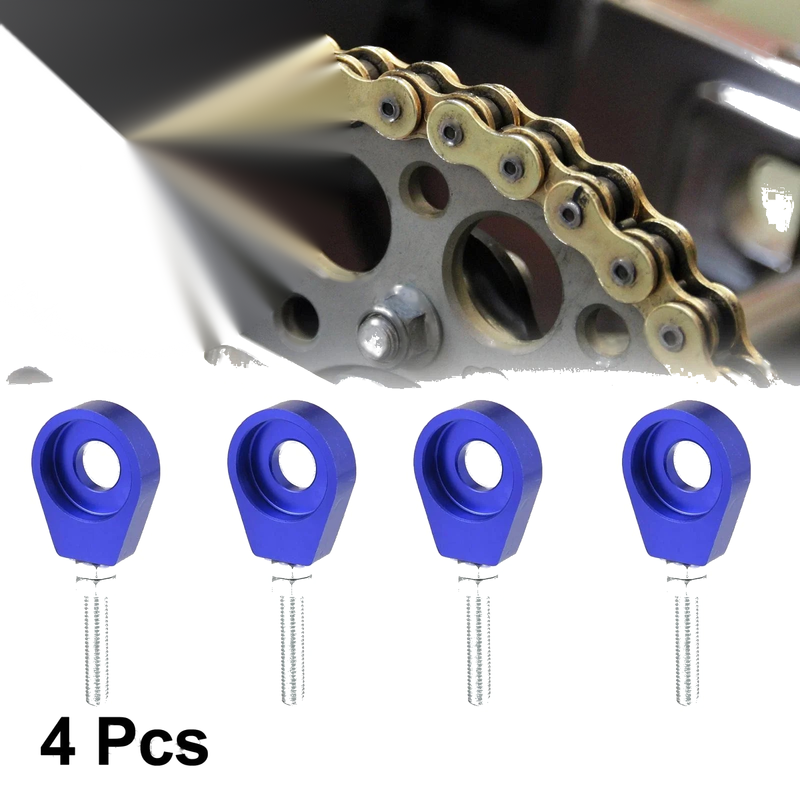 4pcs 12mm Dia Hole Blue Universal Motorcycle Chain Axle Adjuster Tensioners