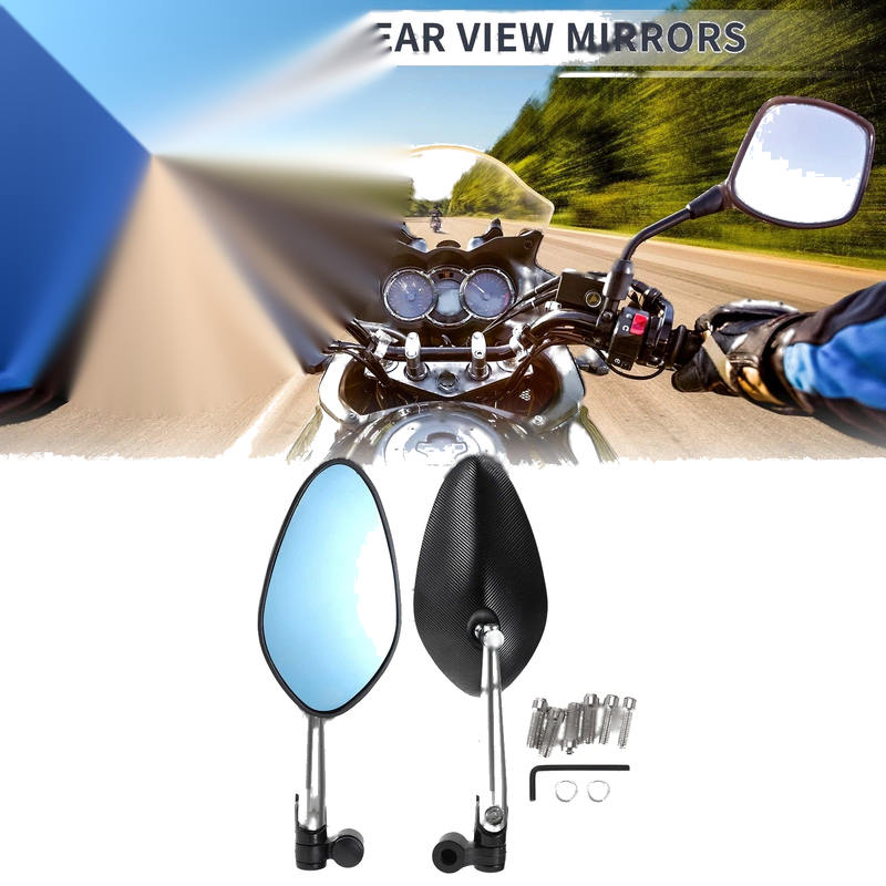 Motorcycle M8/M10 Rear View Mirror Handlebar Mirror Black Silver Tone Aluminum