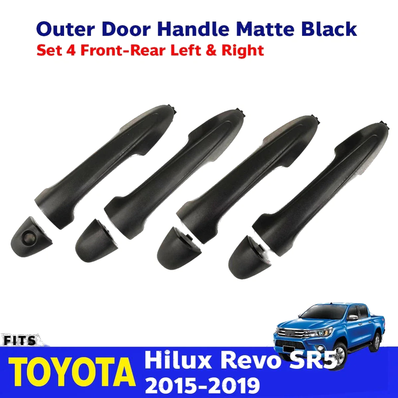 Outer Door Handle Black Matte Set 4 Fits Toyota Hilux Revo SR5 Truck 2015-19 D05