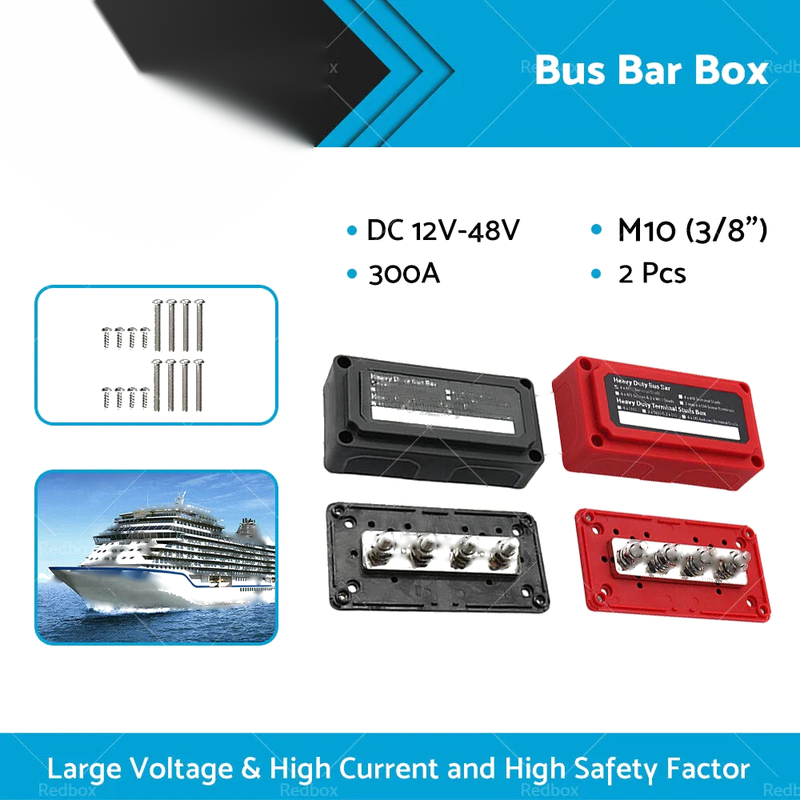 Heavy Duty 300A M10 DC12V-48V Stud Bus Bar Power Distribution Box Terminal Block