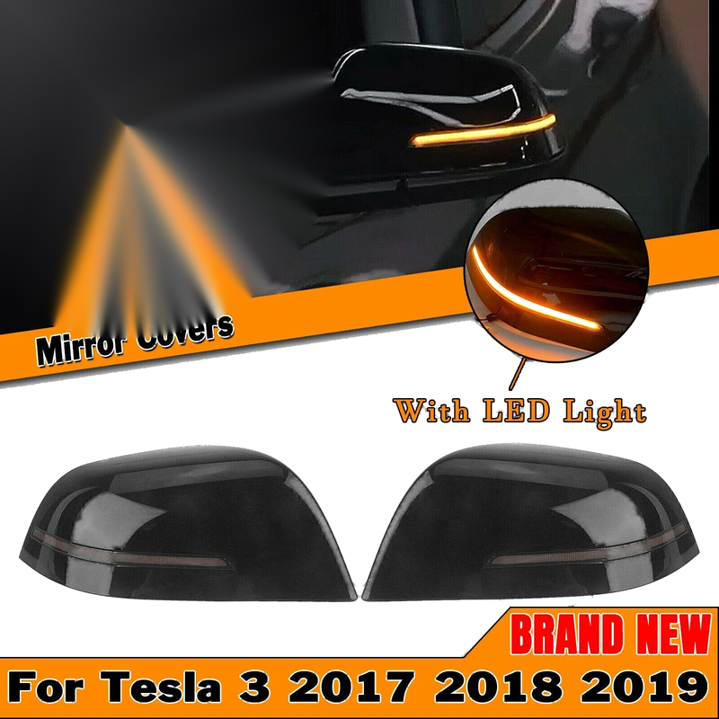 Tesla Model 3 Rear Side Mirror Cover w/LED Light (2017-2023)