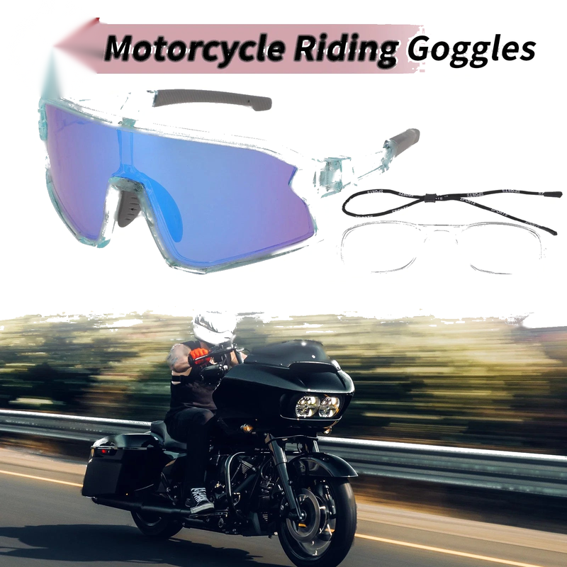 Motorcycle Riding Goggles Blue Lens Clear Blue Gray Frame PC UV400