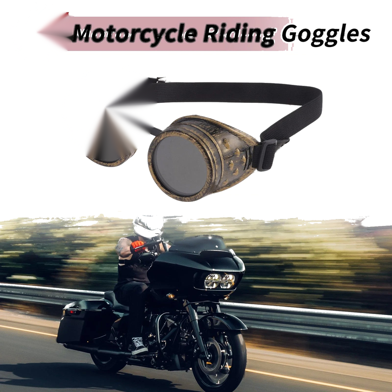 Motorcycle 1 x Riding Goggles Black Lens Bronze Tone Frame Glass ABS