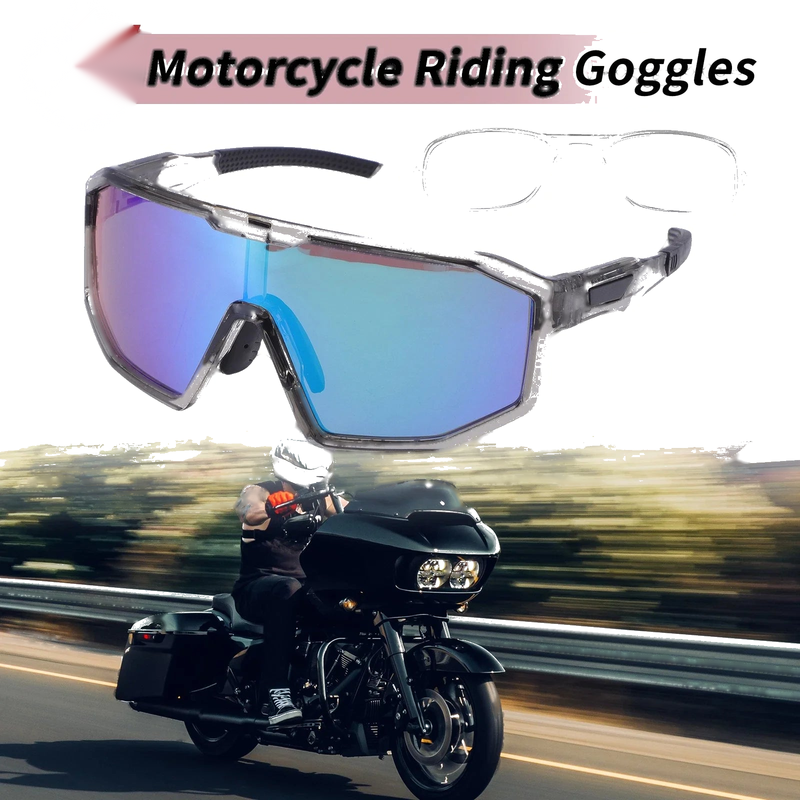 Motorcycle Riding Goggles Green Lens Gray Frame PC Cycling Sunglasses