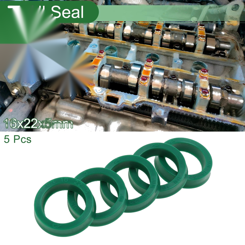 Oil Seal 16x22x5mm 5 Pcs TPU High Pressure Green
