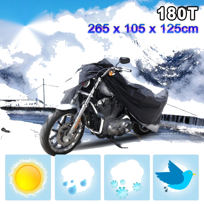 XXL 190T Rain Dust Motorcycle Cover Silver&Black Outdoor Waterproof UV Protector