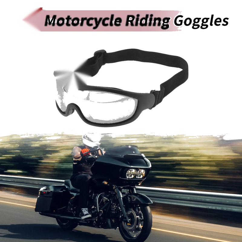 Motorcycle Riding Goggles Silver Tone Lens Black Frame Cycling Sunglasses