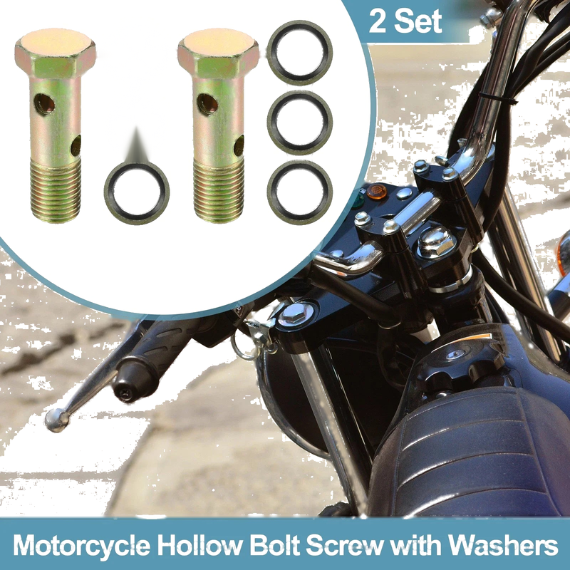 Motorcycle 2 x Bolt Set M14x1.5 51mm Hollow Bolt Screw with Washer