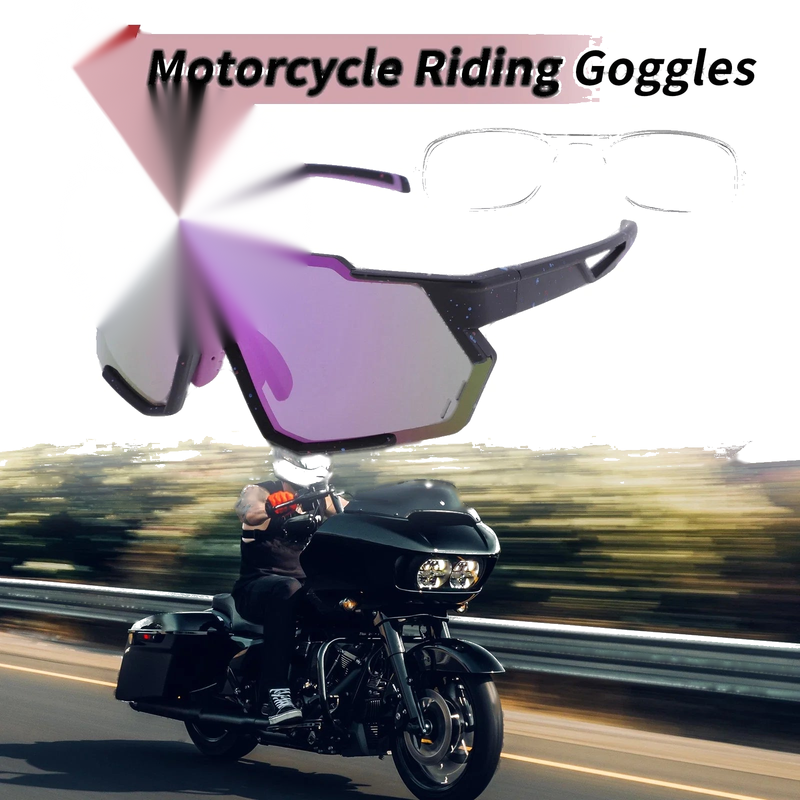 Motorcycle Riding Goggles Purple Lens Black Frame Sunglasses