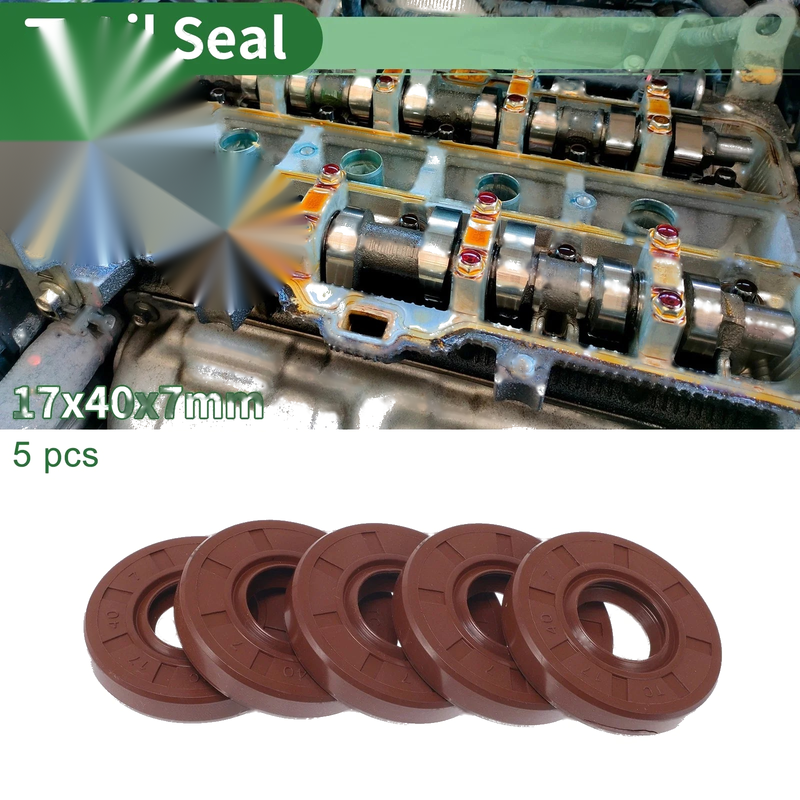 Oil Seal Seal Ring Rotary Shaft Seal FKM Rubber 17x40x7mm Brown 5 Pcs