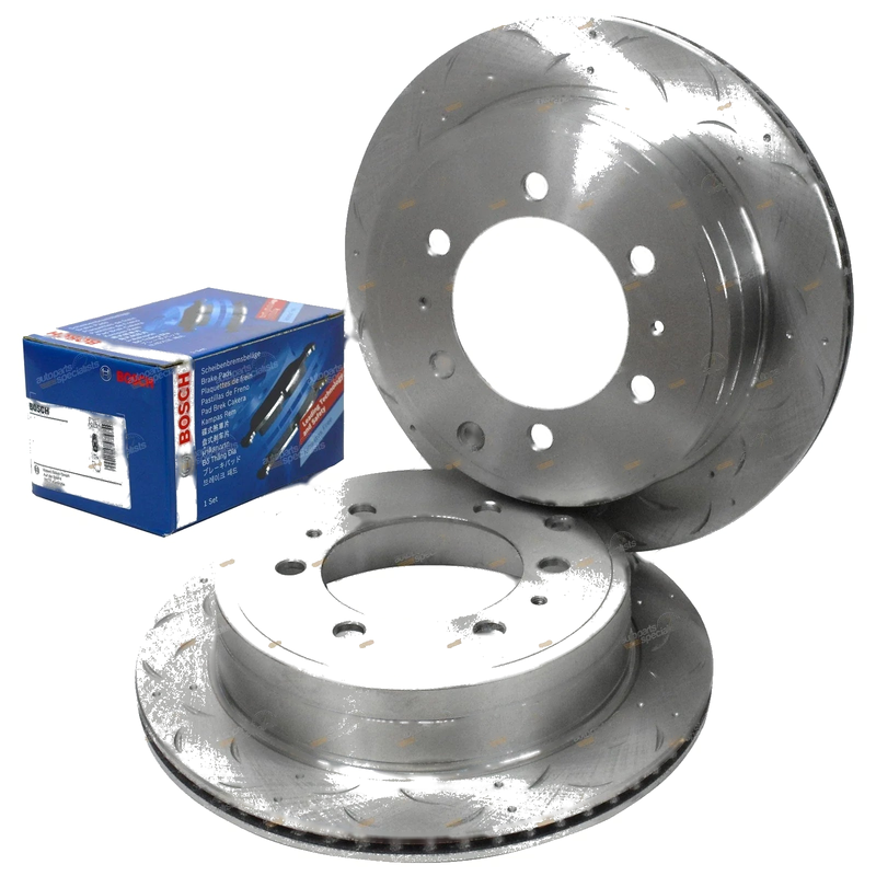 Toyota Prado 2 x Rear Disc Brake Rotors + Pads Slotted Drilled (1996–2002)