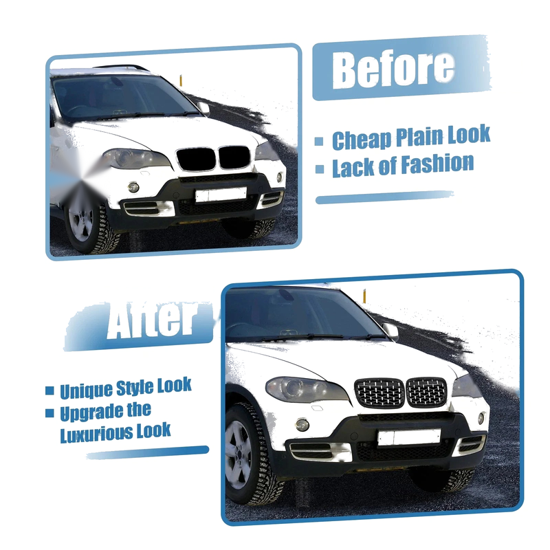 BMW X5 X6 (2008-2013) Black Silver Tone 1 Pair Hood Bumper Grille