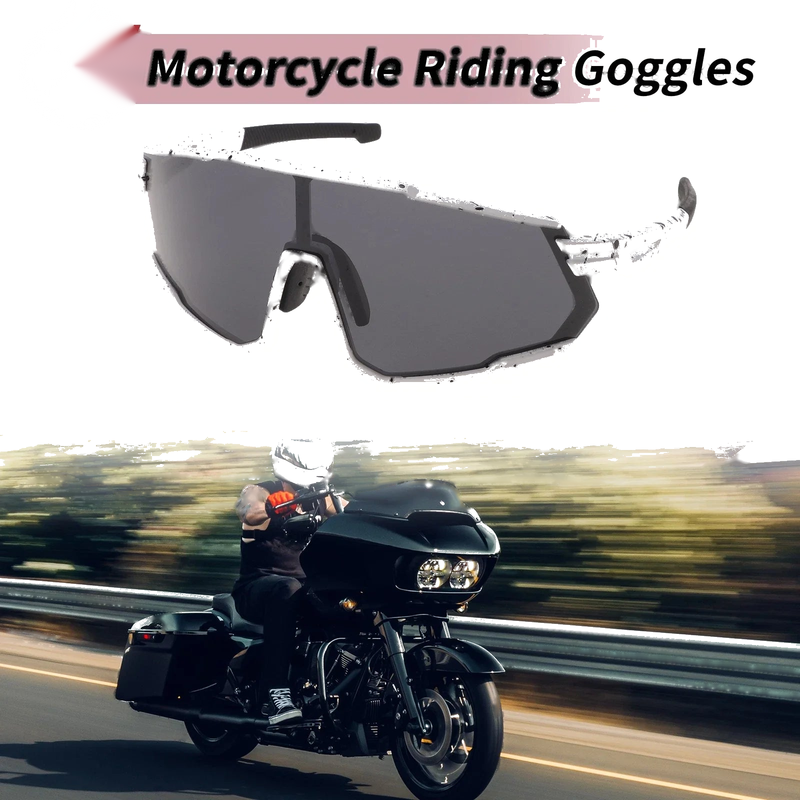 Motorcycle Riding Goggles Black Lens White Frame UV400