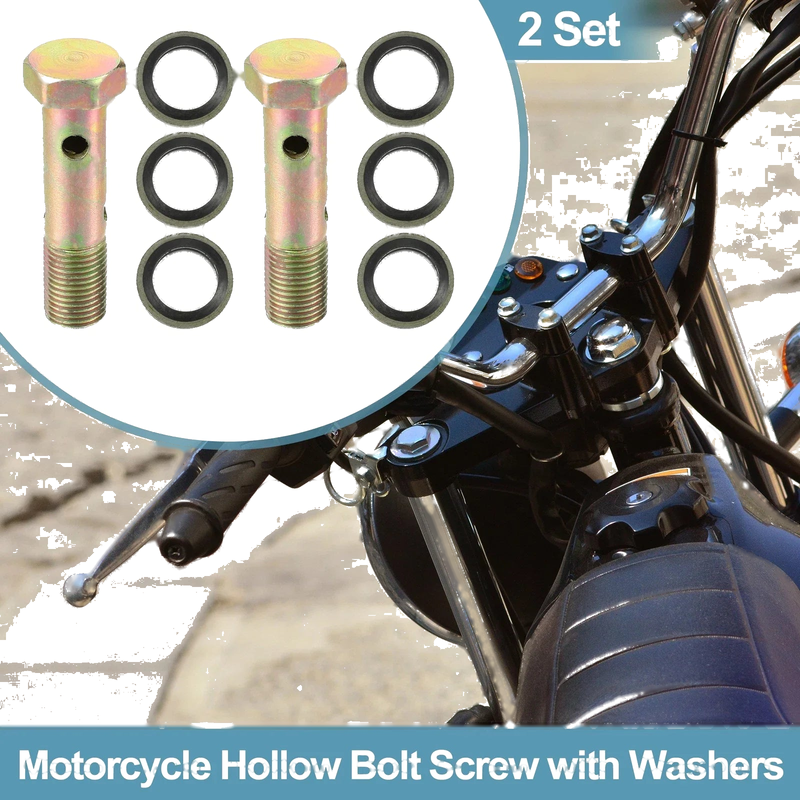 Motorcycle 2 x Set M10x1 44mm Length 4 Hole Hollow Bolt Screws with Washer