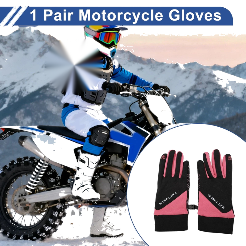 Full Finger Outdoor Fleece Women Cycling Gloves Polyester Black Rose Red