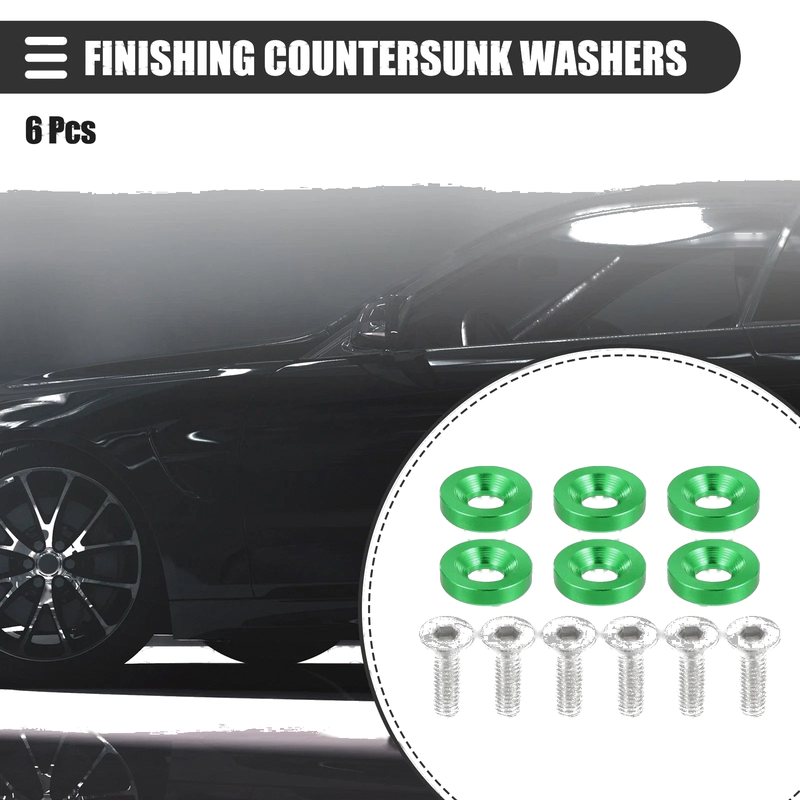 Motorcycle 6 x Finishing Countersunk Washers Dress Up Fastener Green
