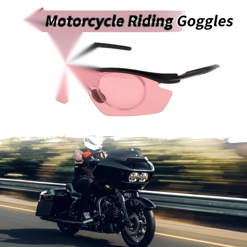 1 Pc Motorcycle Riding Goggles Pink Lens Black Frame Tri-acetel Cellulose