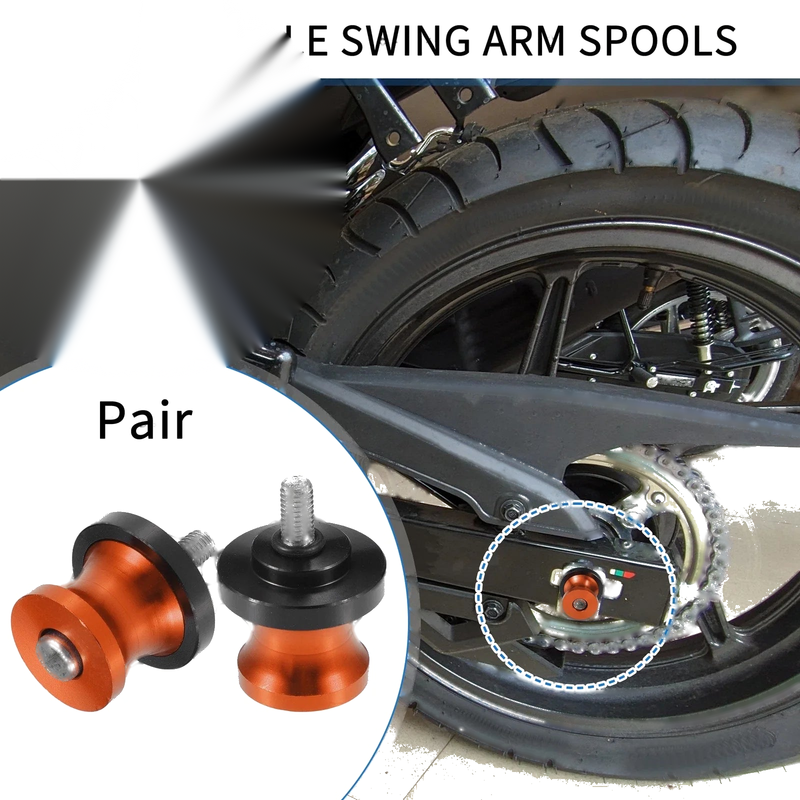 Pair Motorbike Swingarm Spools 6mm CNC Swing Arm Sliders Stand Orange