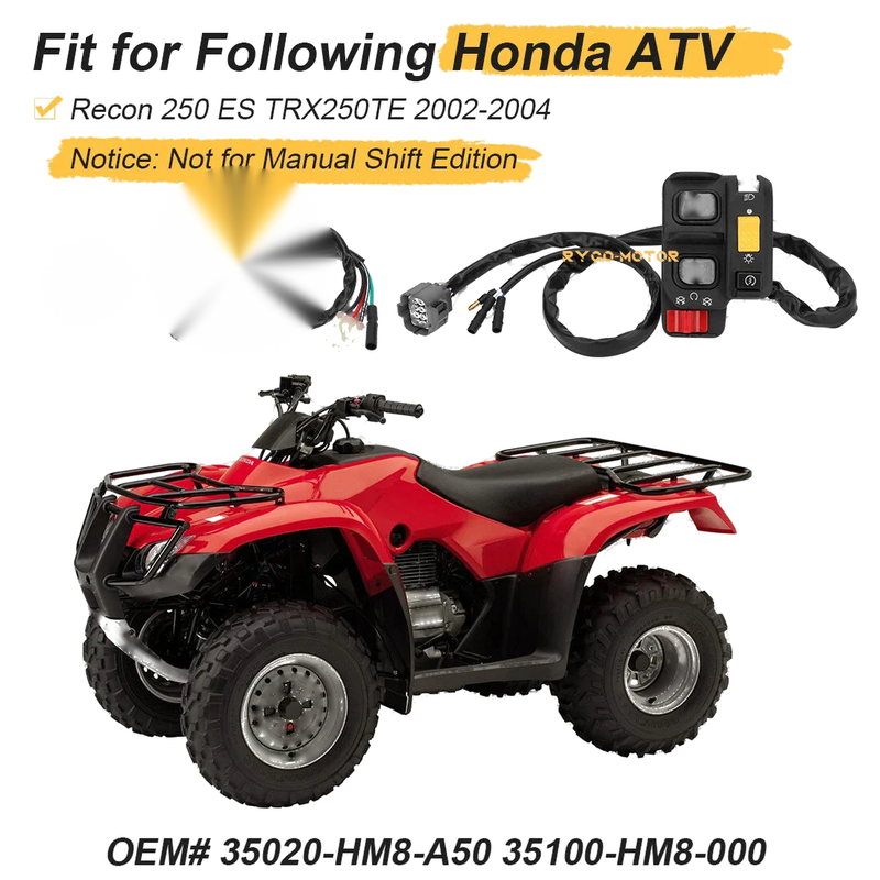 Honda Recon 250 ES TRX250TE Handlebar & Key Switch (2002–2004)