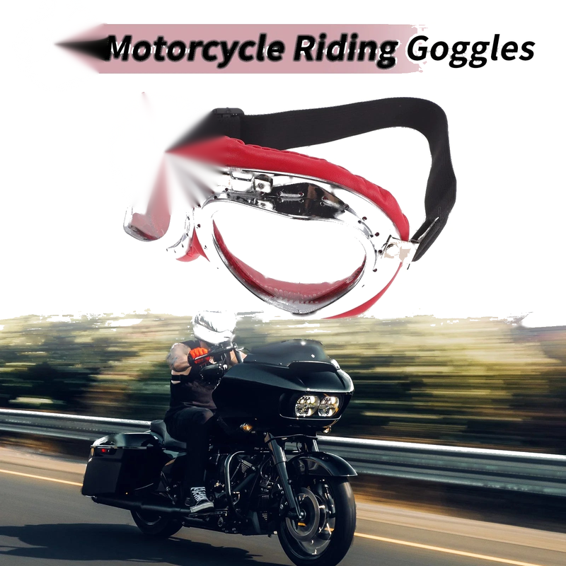 1 Pc Motorcycle Riding Goggles Clear Lens Red Silver Tone Frame PC PU Sponge