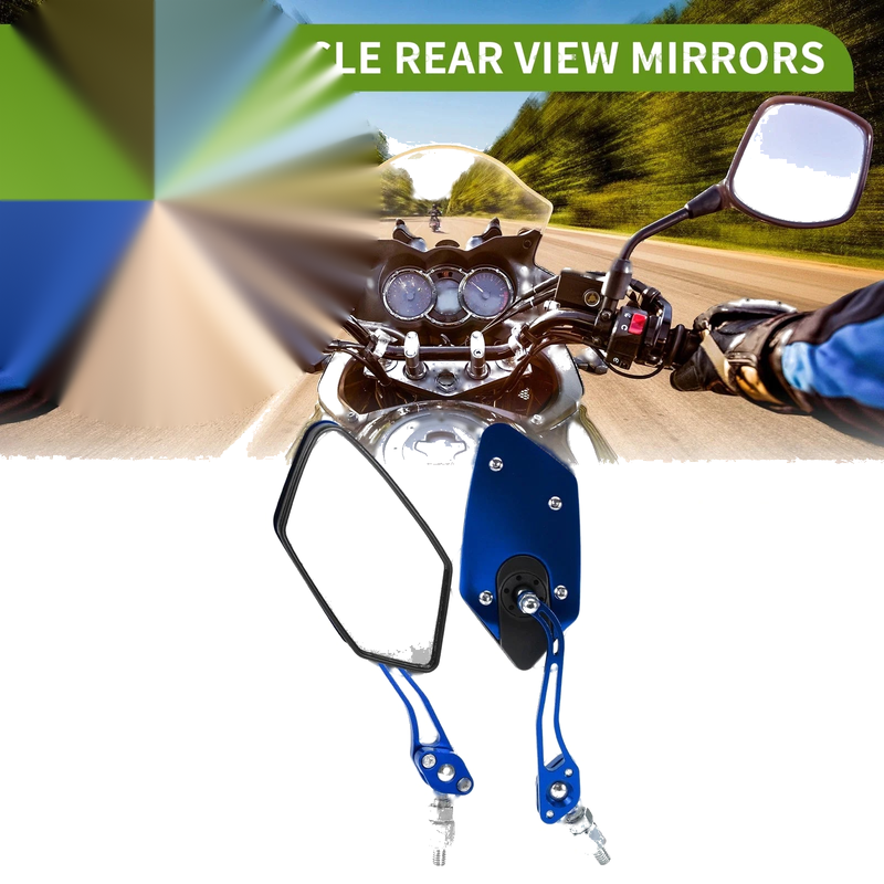 M8 / M10 M8/M10 Rear View Mirror Polygonal Shape Blue Aluminum Alloy Plastic