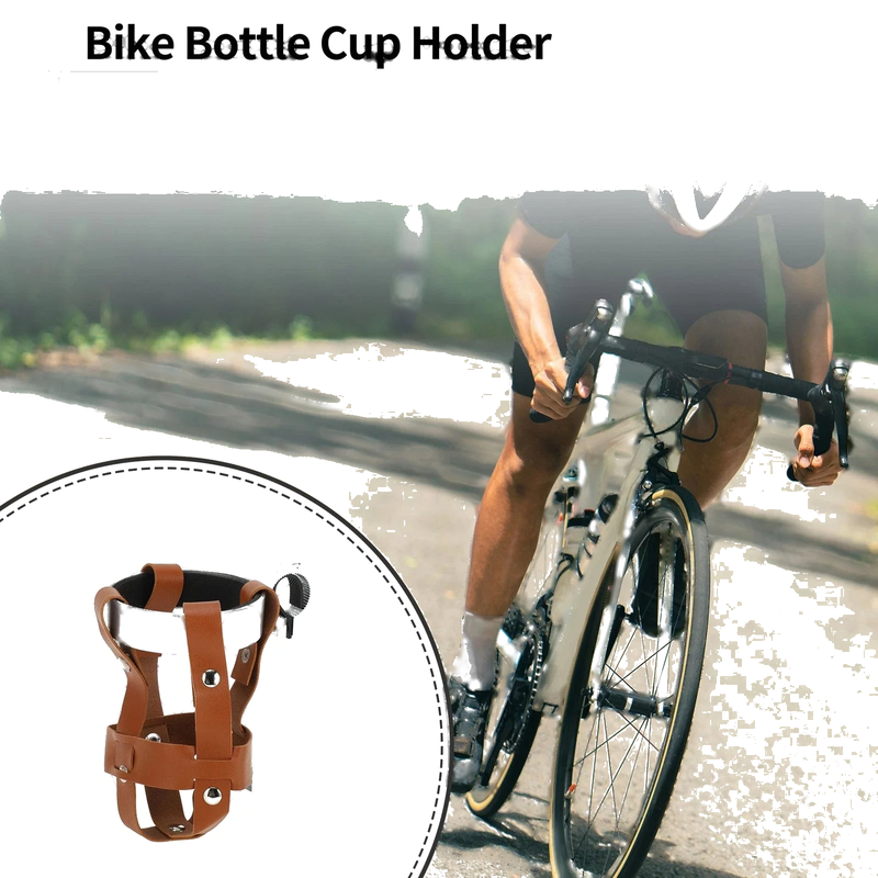 Motorcycle Brown Silver Tone PU Aluminum Alloy Water Bottle Cup Holder
