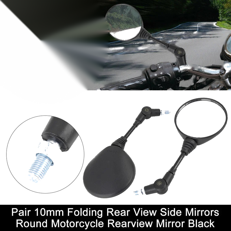 7 / 8" Handle Bar 2 x 10mm Round Motorcycle Rear View Side Mirrors Folding