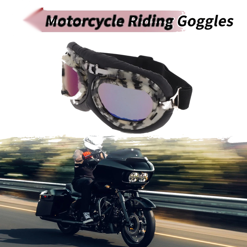 1 Pc Motorcycle Riding Goggles Colorful Lens Black/White Frame PC PU Sponge