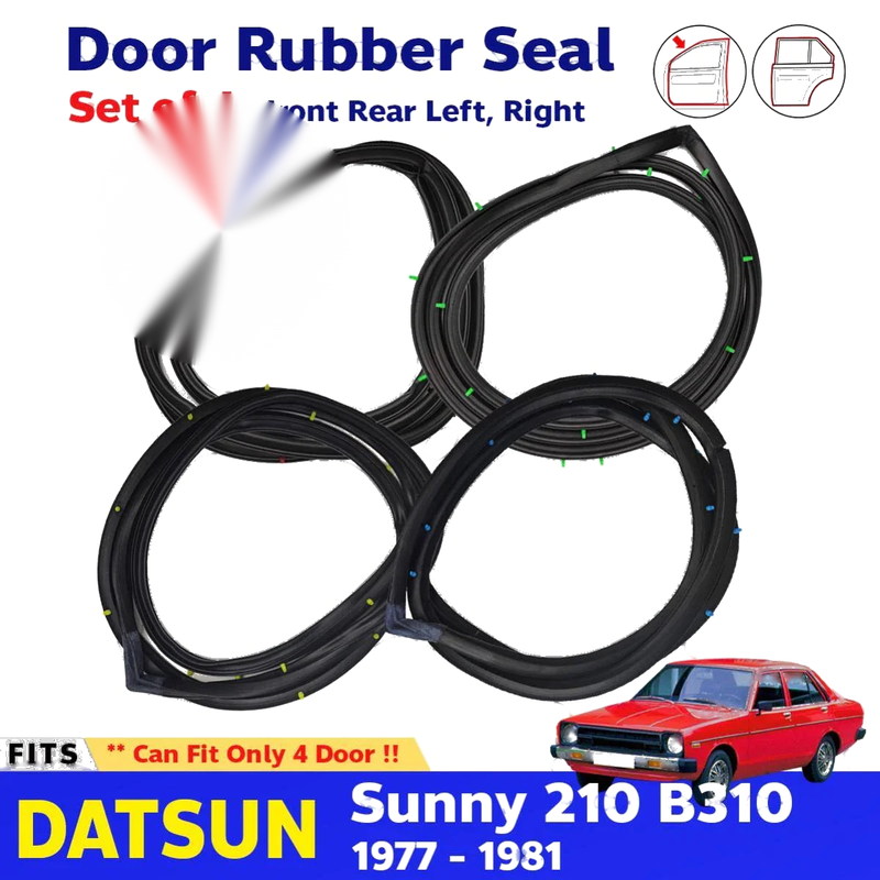 Door Rubber Weatherstrip Seal F+R 4 Pc Fits Datsun Sunny B310 4D Sedan 77-81 D11