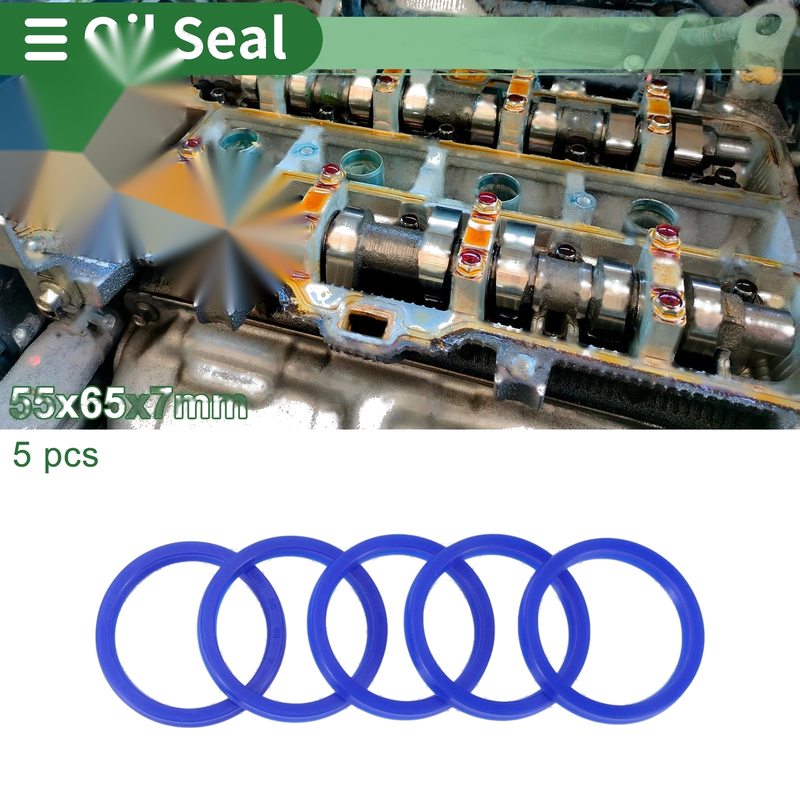 Oil Seal 55x65x7mm TPU Rotary Shaft Seal Blue 5 Pcs