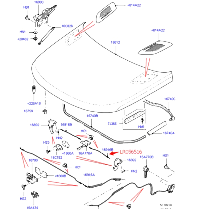 Land Rover Range Rover Sport Hood Latch Release Control Cable (14-18)