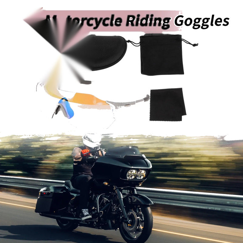 Motorcycle Set Motorcycle Riding Goggles Blue Lens White Gray Frame PC TPU