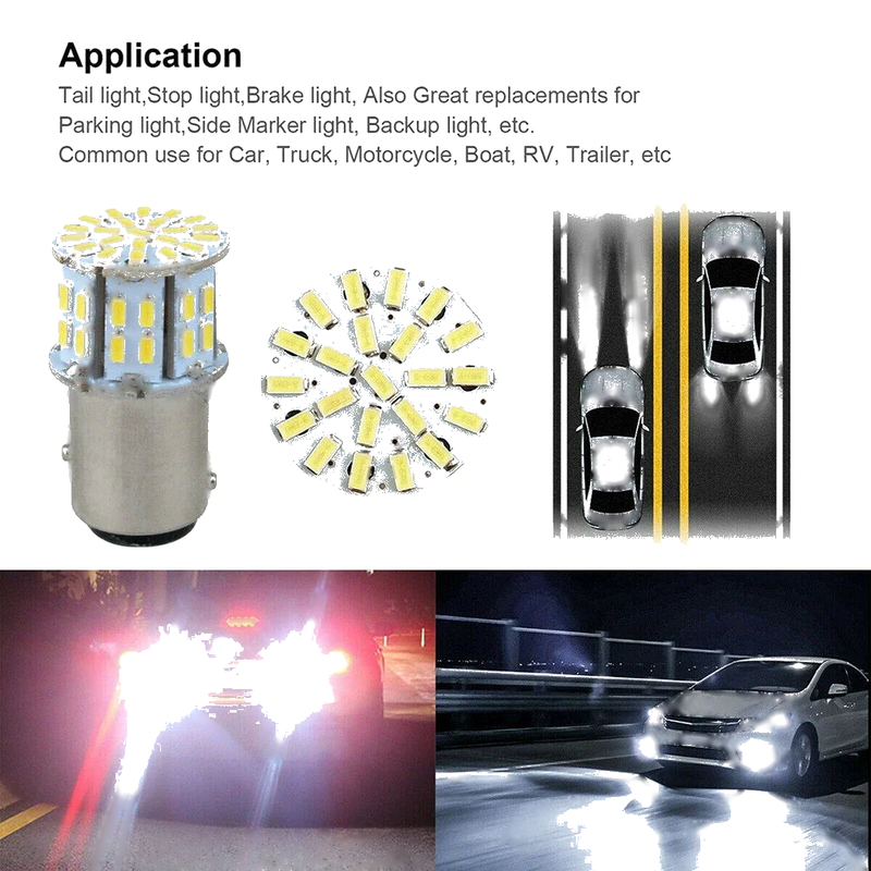 Vehicles 1157 BAY15D 4pcs 50SMD LED Tail Stop Light Bulbs 6000K Pure White